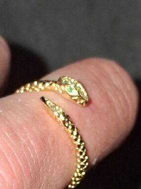 10k Solid Gold Snake Wrap Ring w/Natural Emerald And Diamond Head- Adjustable